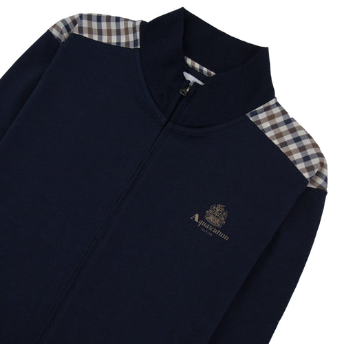 Aquascutum Full Zip Club Check Mockneck Sweatshirt Navy 11