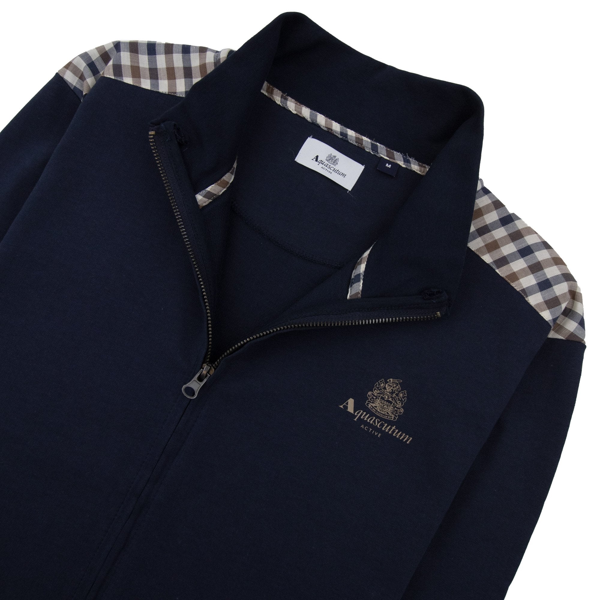 Aquascutum Full Zip Club Check Mockneck Sweatshirt Navy 11