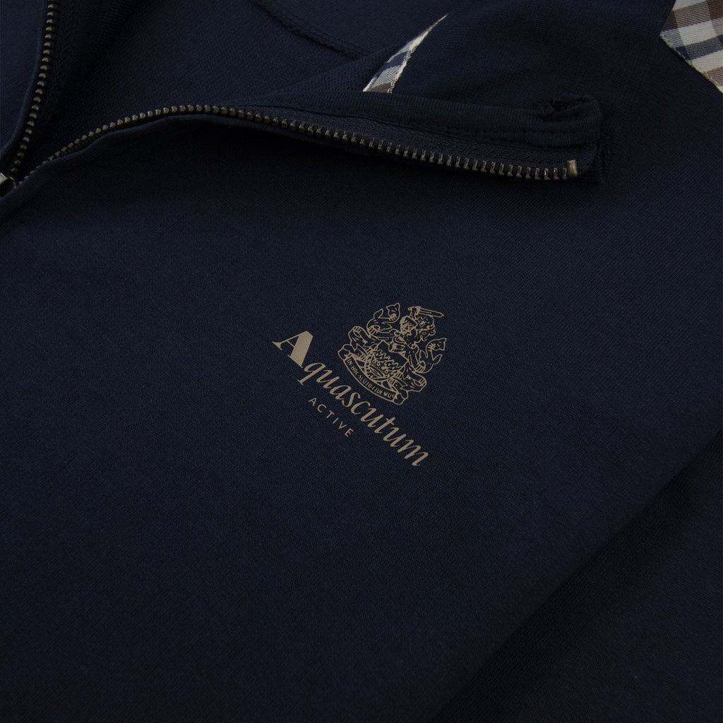 Aquascutum Full Zip Club Check Mockneck Sweatshirt Navy 11