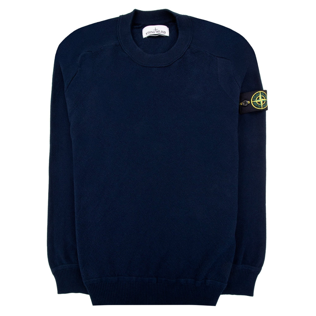 Stone Island Soft Cotton Knit Micro Stitch Crewneck Navy Blue V0020