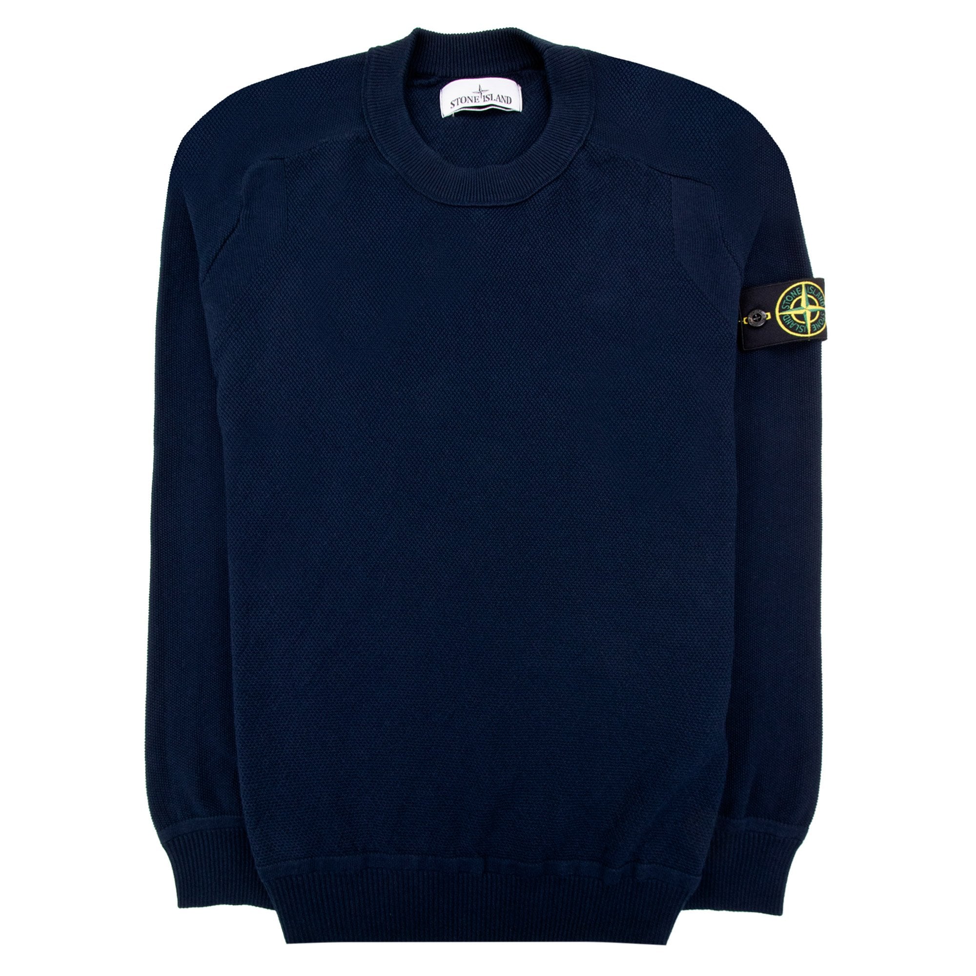 Stone Island Soft Cotton Knit Micro Stitch Crewneck Navy Blue V0020