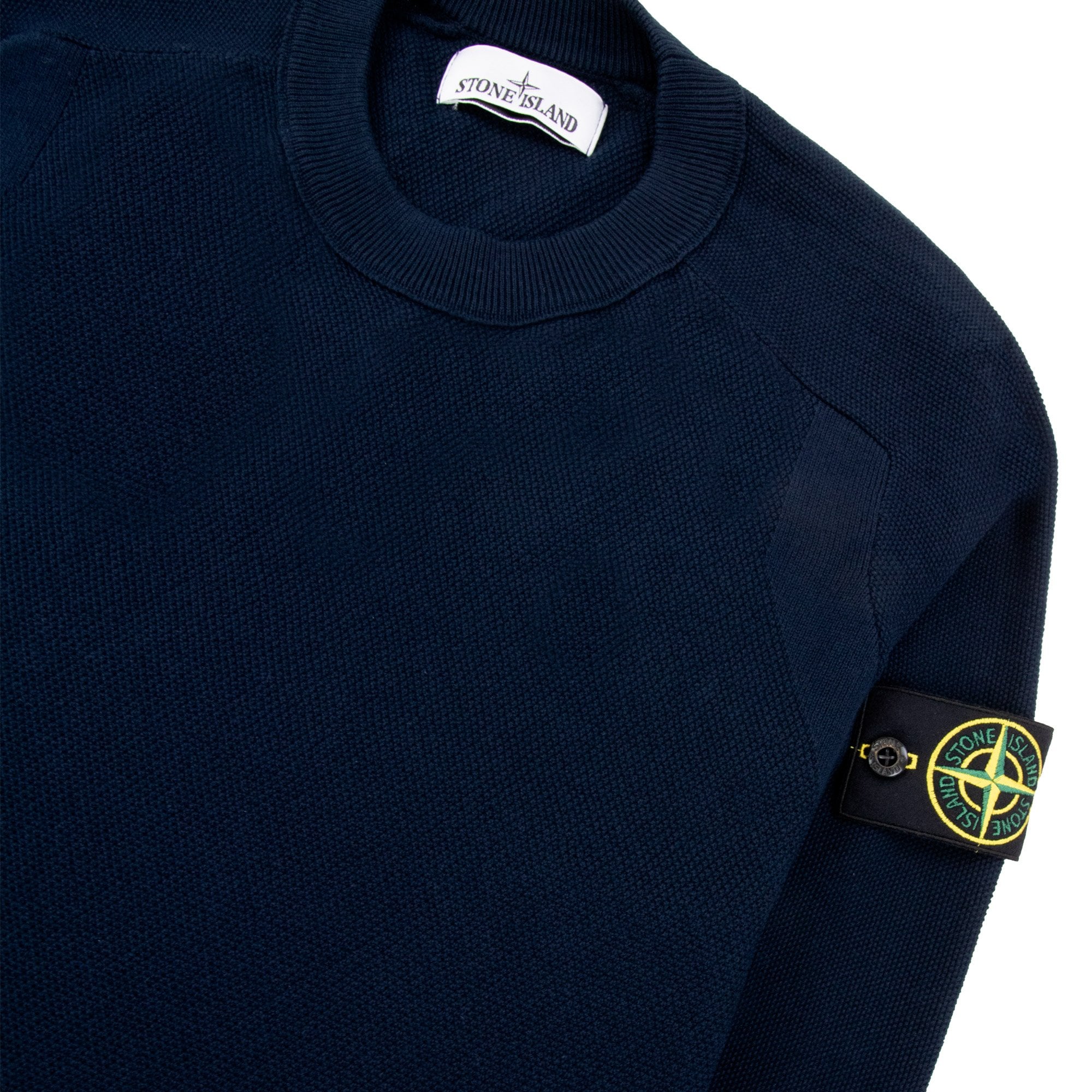 Stone Island Soft Cotton Knit Micro Stitch Crewneck Navy Blue V0020
