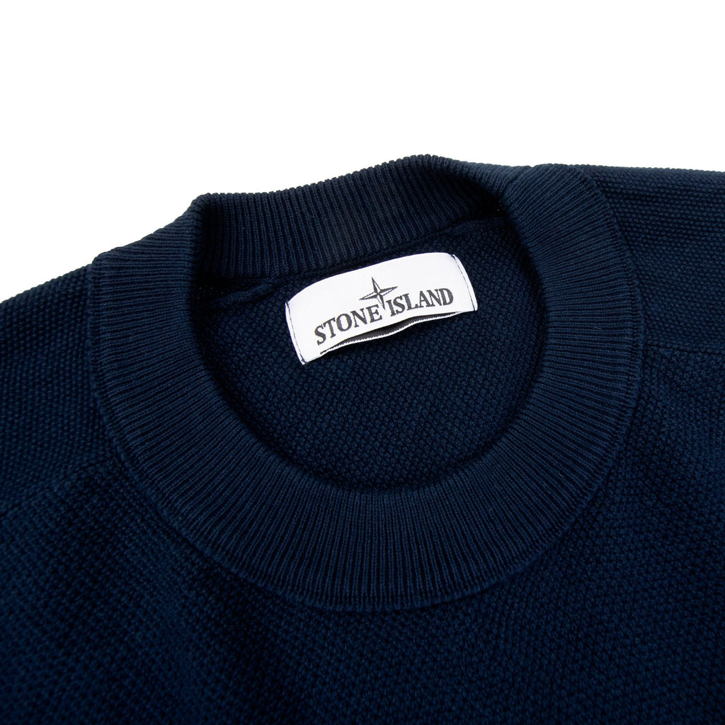 Stone Island Soft Cotton Knit Micro Stitch Crewneck Navy Blue V0020