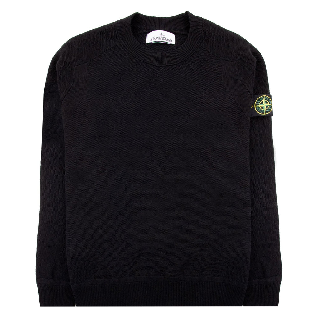 Stone Island Soft Cotton Knit Micro Stitch Crewneck Black V0029