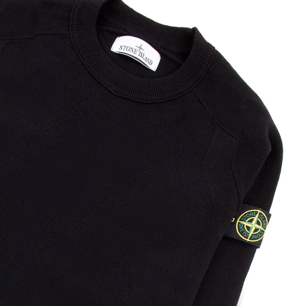Stone Island Soft Cotton Knit Micro Stitch Crewneck Black V0029