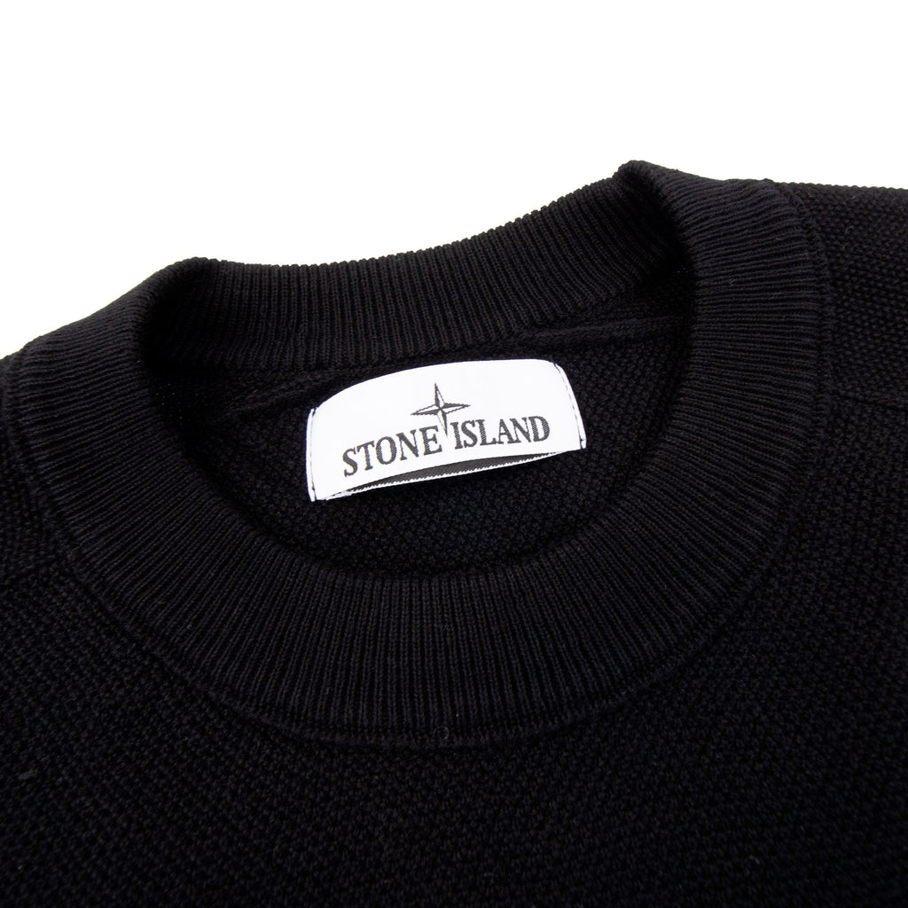 Stone Island Soft Cotton Knit Micro Stitch Crewneck Black V0029
