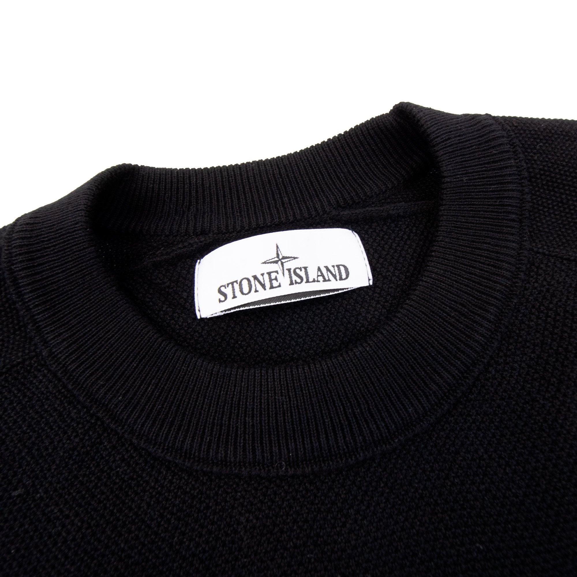 Stone Island Soft Cotton Knit Micro Stitch Crewneck Black V0029