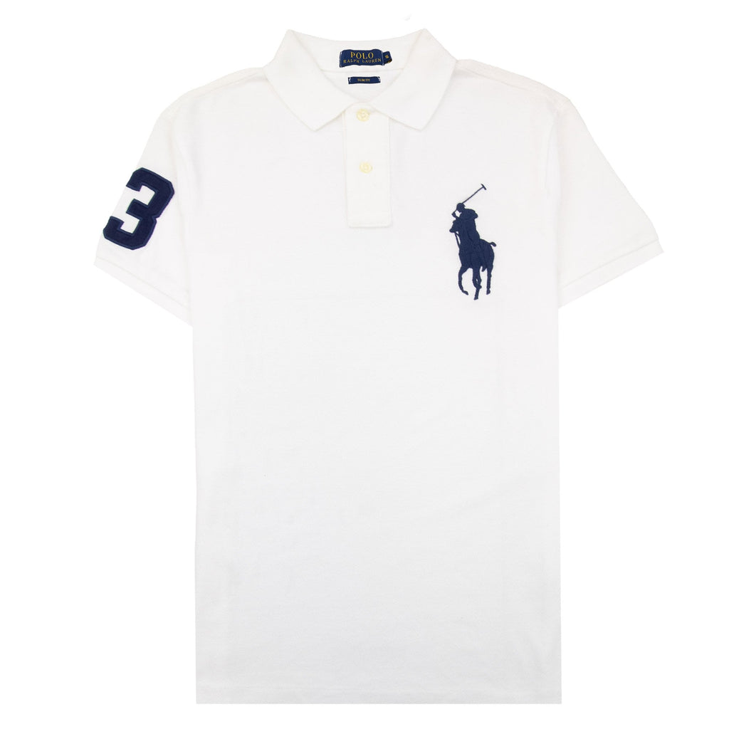 Polo Ralph Lauren Slim Fit Big Pony Short Sleeve Polo 3 On Sleeve White/blue