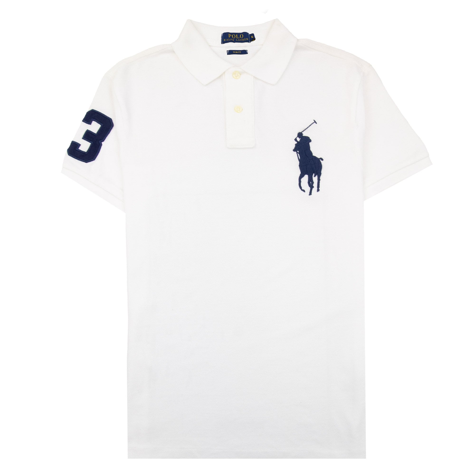 Polo Ralph Lauren Slim Fit Big Pony Short Sleeve Polo 3 On Sleeve White/blue