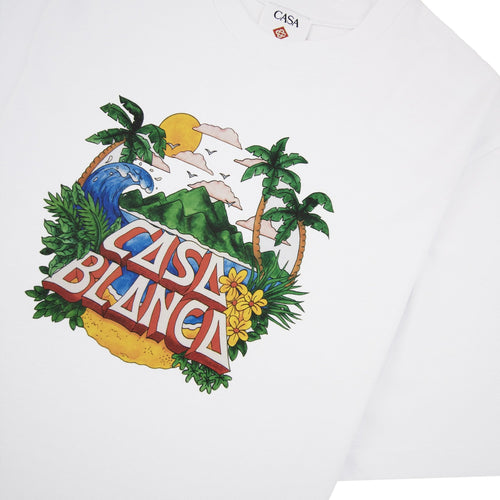 Casablanca Casa Beach Wave Printed T Shirt White