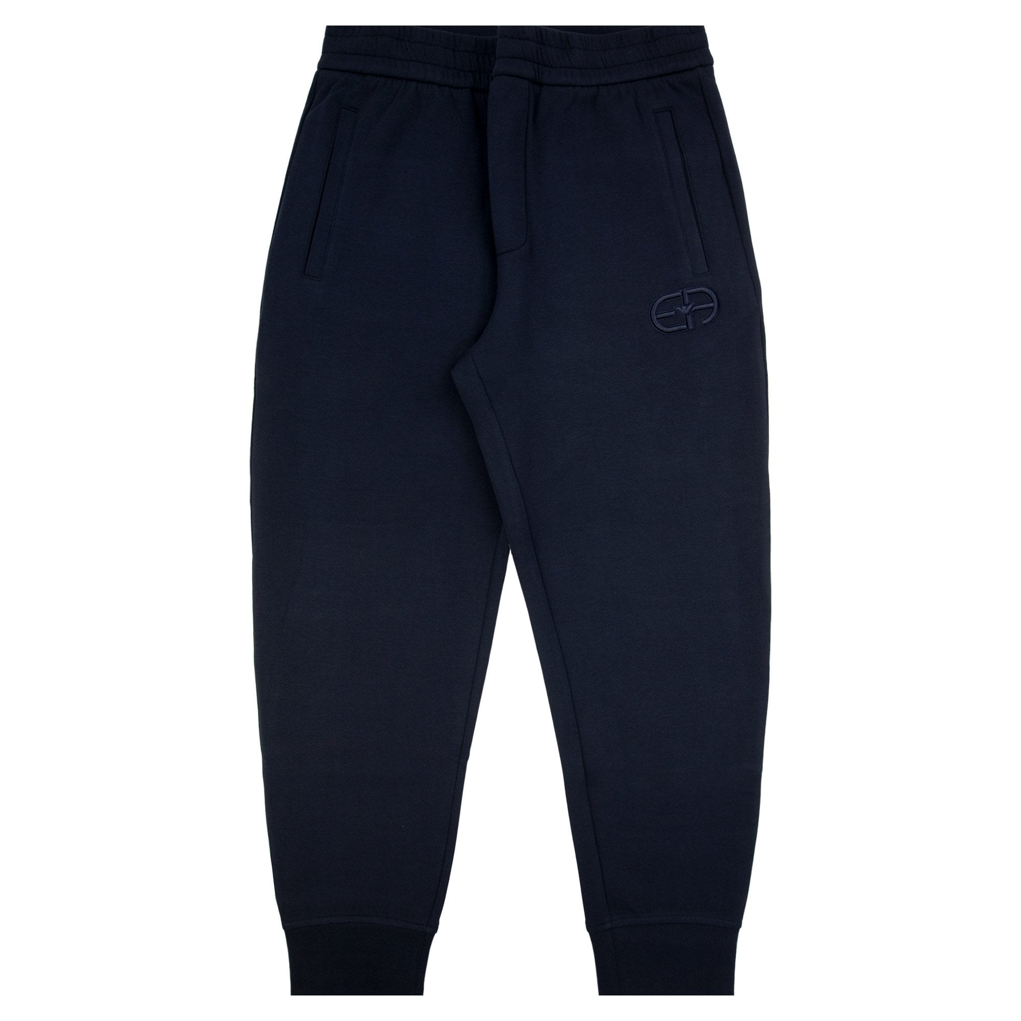 Emporio Armani Double-jersey Joggers With Embossed Embroidered Ea Logo Blue Navy