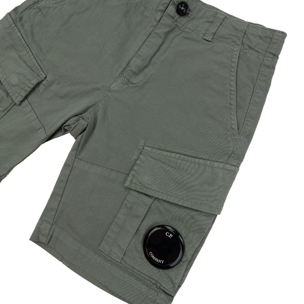 Cp Company Undersixteen U16 Stretch Sateen Lens Cargo Shorts Green 669