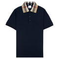Burberry Check Collar Cotton Polo Shirt Smoked Navy