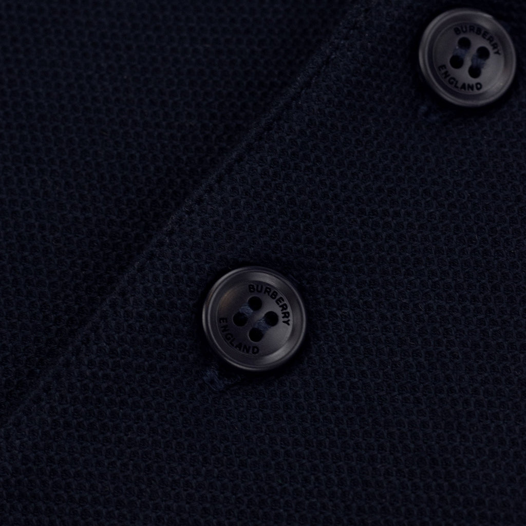 Burberry Check Collar Cotton Polo Shirt Smoked Navy