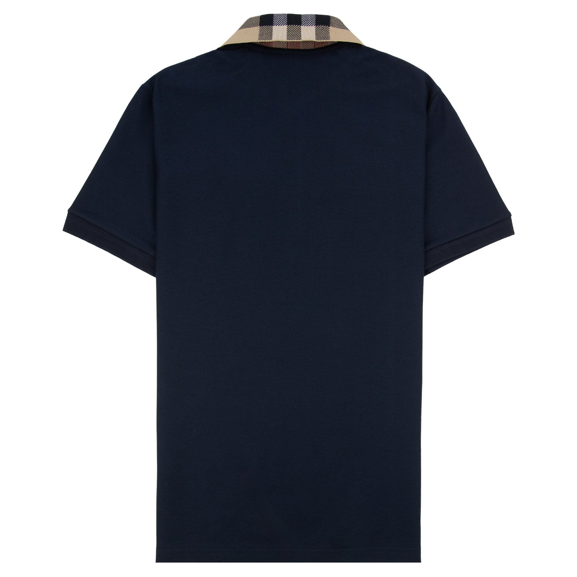 Burberry Check Collar Cotton Polo Shirt Smoked Navy