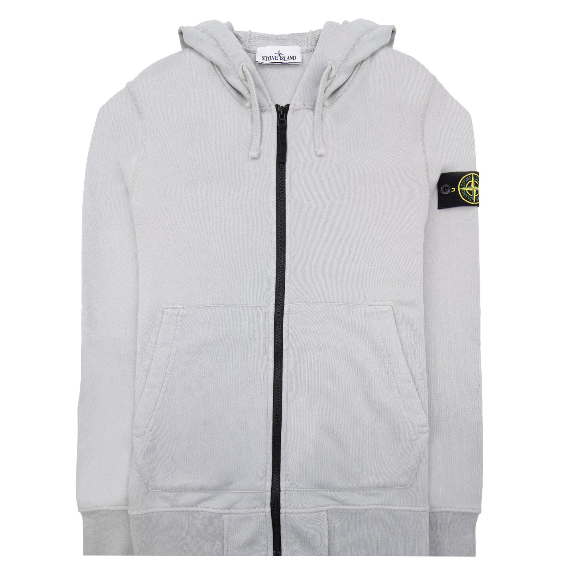 Stone Island Open Zip Up Hooded Sweatshirt Pearl Grey V0061