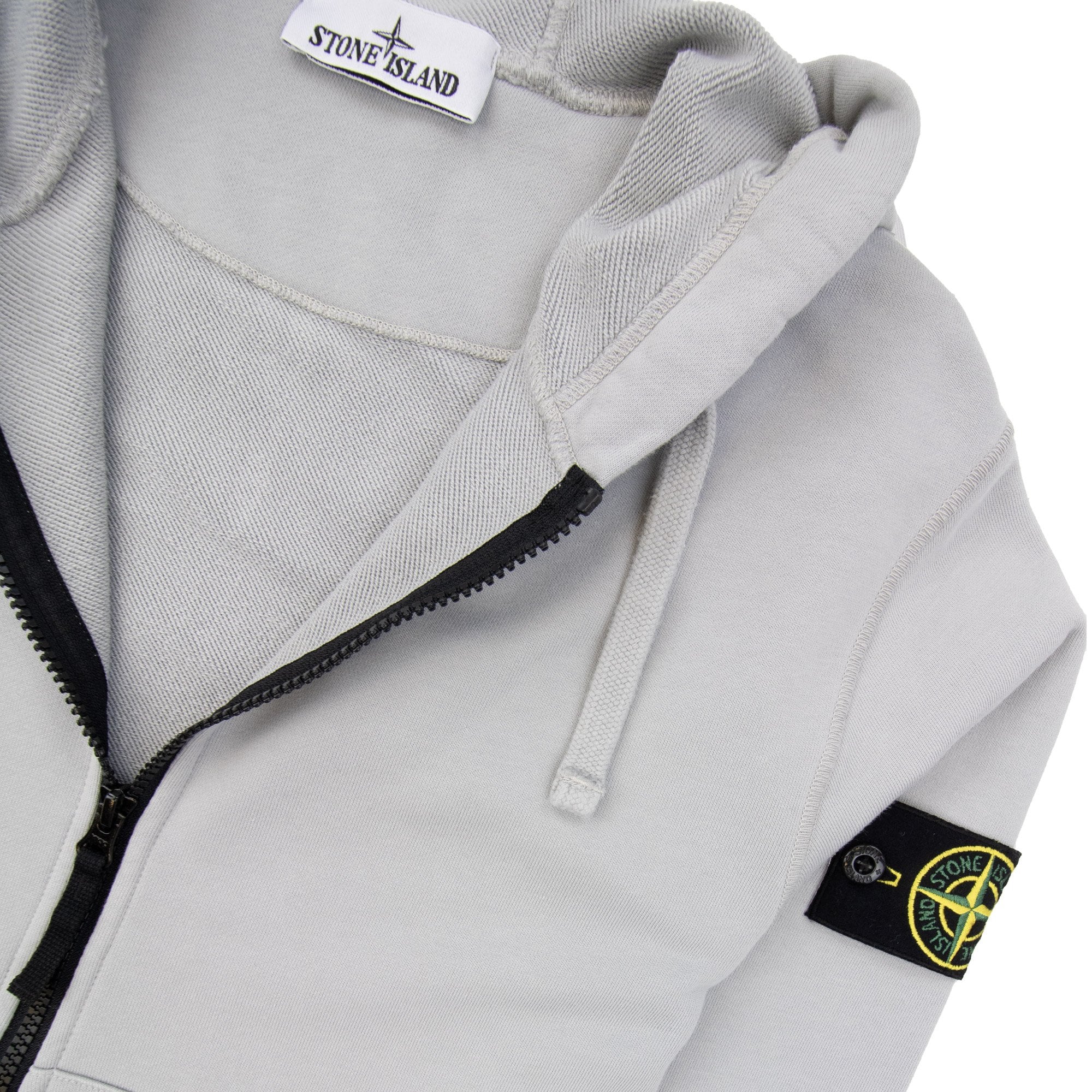 Stone Island Open Zip Up Hooded Sweatshirt Pearl Grey V0061