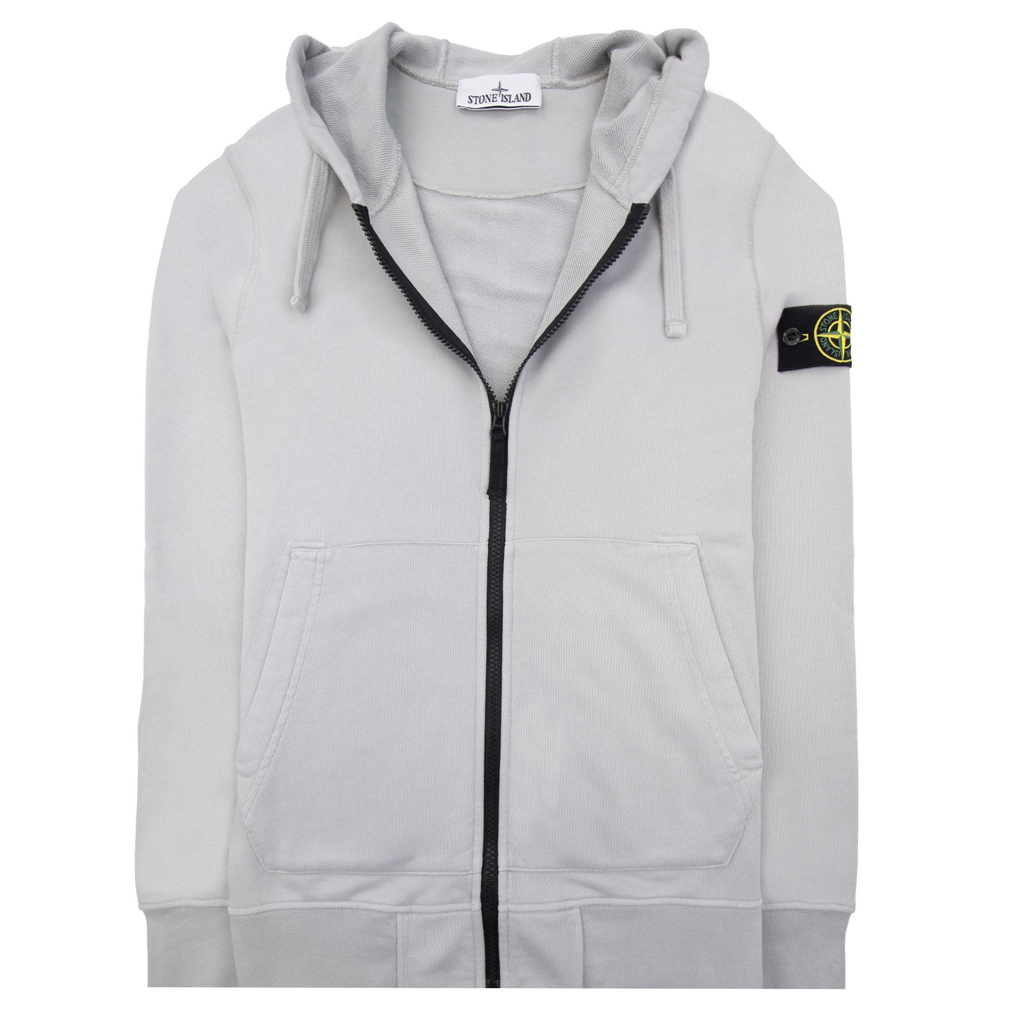 Stone Island Open Zip Up Hooded Sweatshirt Pearl Grey V0061 - MEN