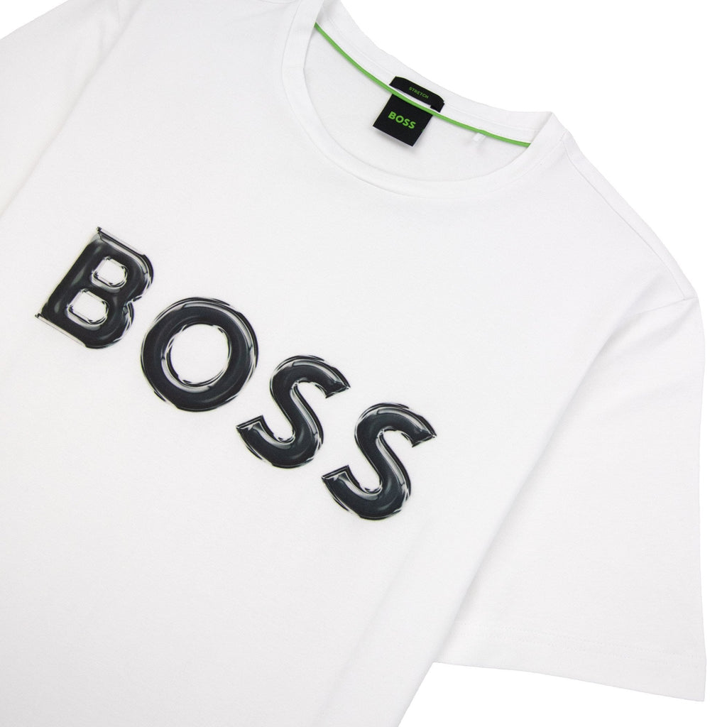 Hugo Boss Logo Print Stretch T Shirt White 100