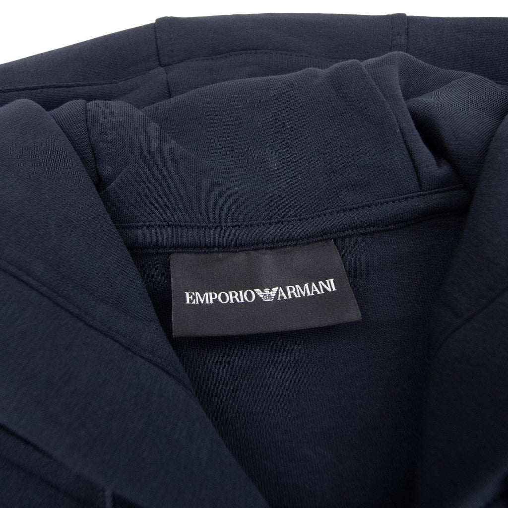 Emporio Armani Double-jersey Zip-up Hooded Sweatshirt With Embossed Embroidered Ea Logo Blue Navy
