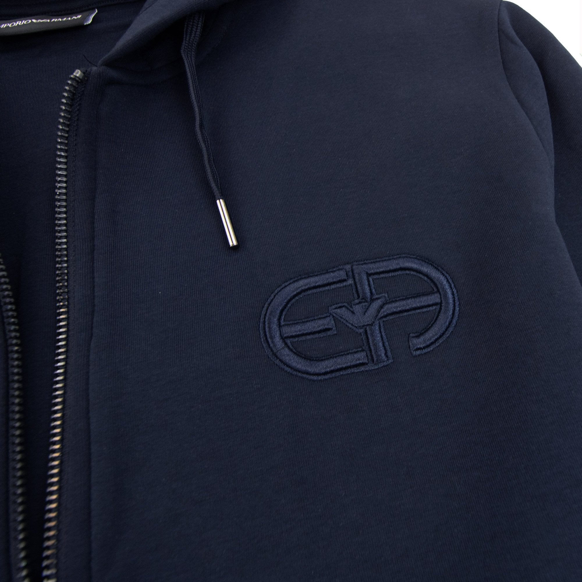 Emporio Armani Double-jersey Zip-up Hooded Sweatshirt With Embossed Embroidered Ea Logo Blue Navy