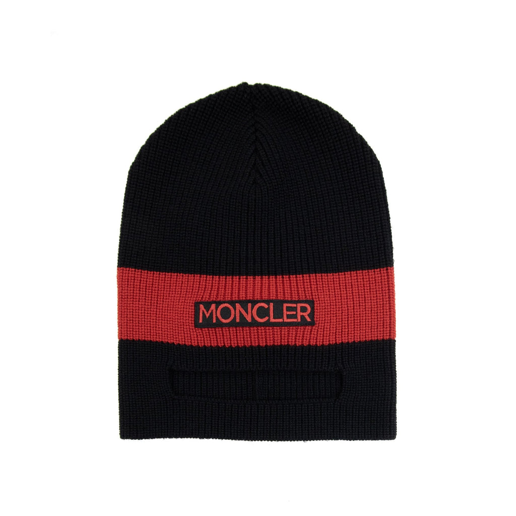 Moncler Eye Slit Embroidered Logo Beanie Black/red