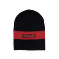 Moncler Eye Slit Embroidered Logo Beanie Black/red