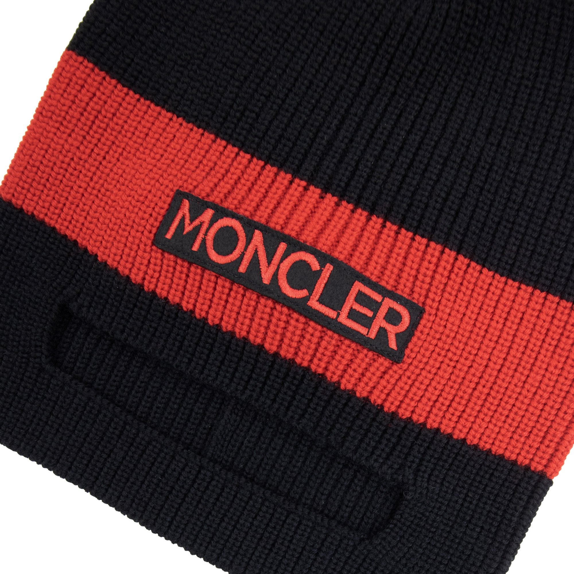 Moncler Eye Slit Embroidered Logo Beanie Black/red