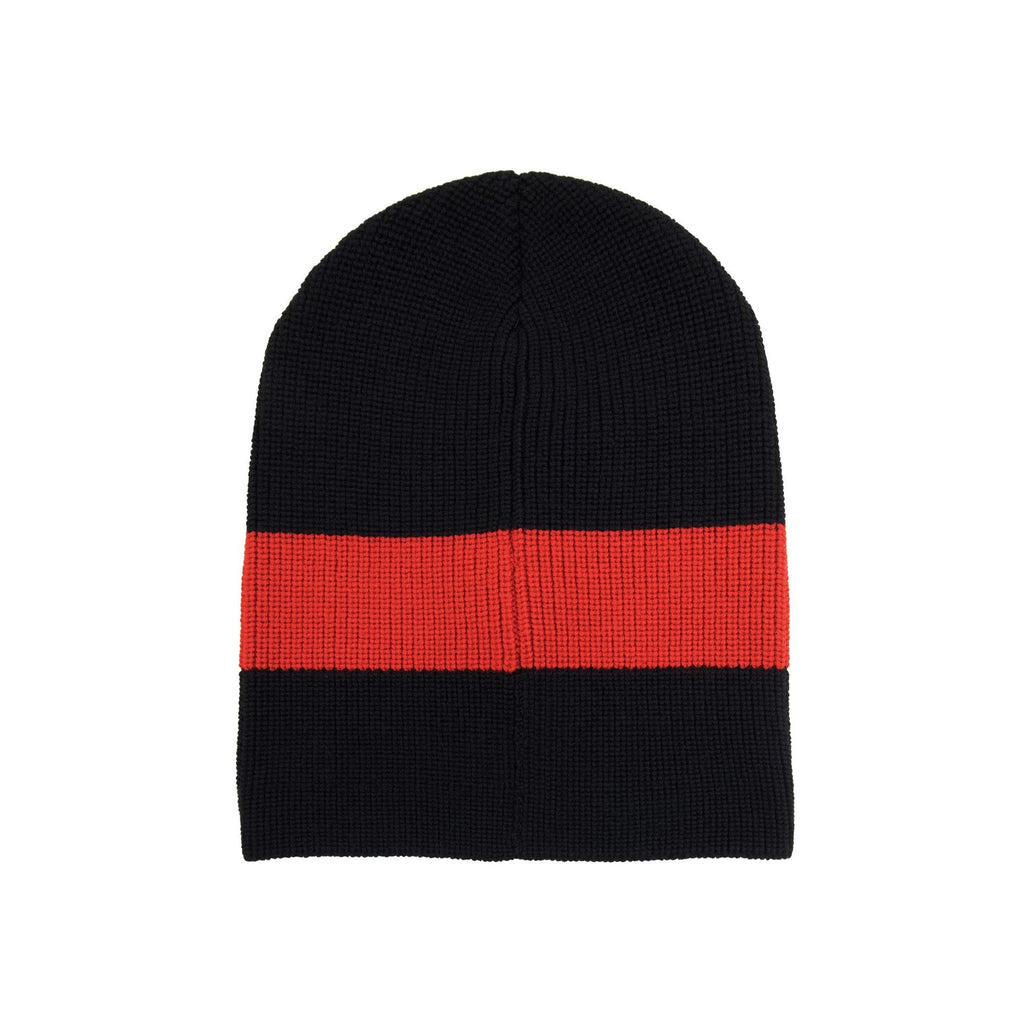 Moncler Eye Slit Embroidered Logo Beanie Black/red
