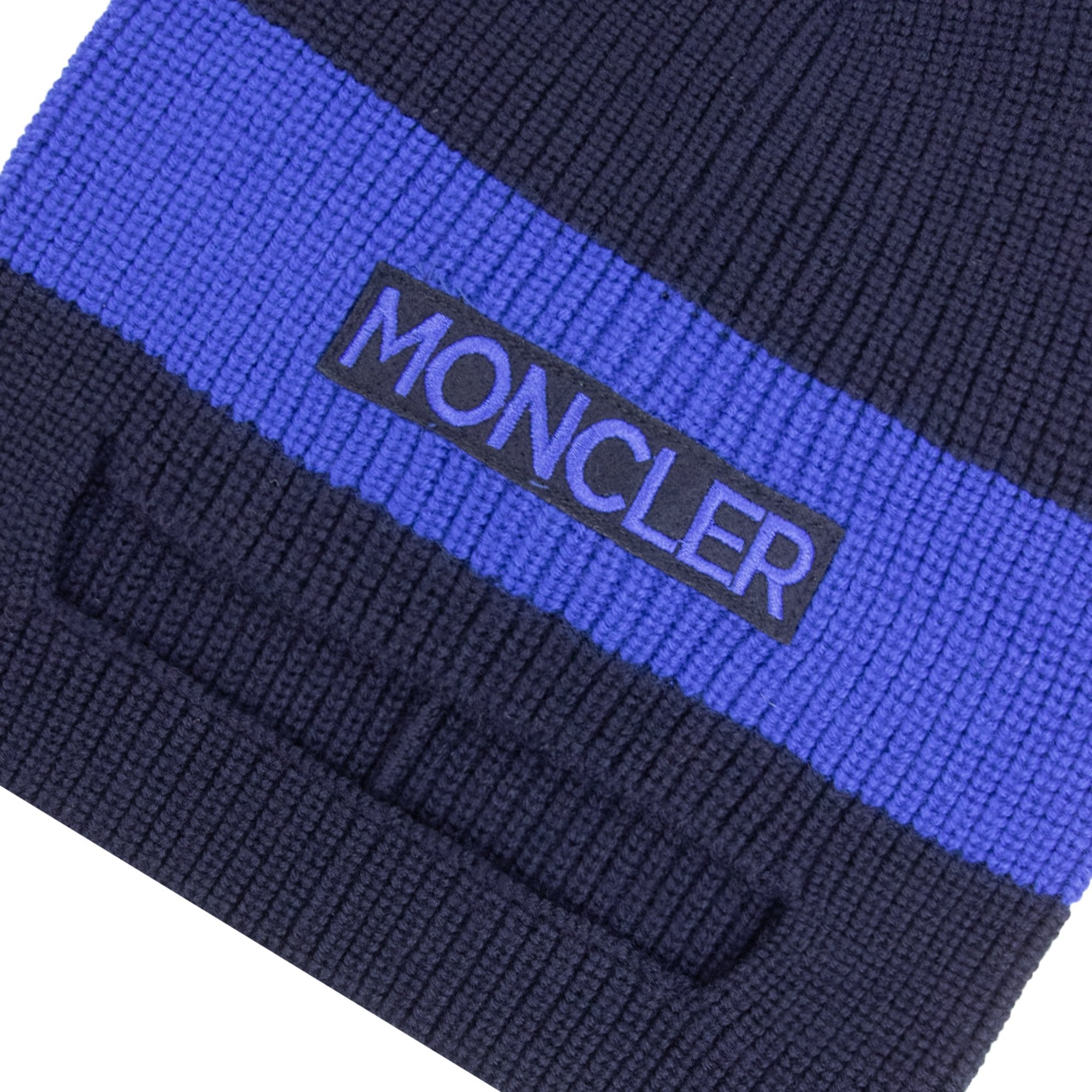 Moncler Eye Slit Embroidered Logo Beanie Navy 778
