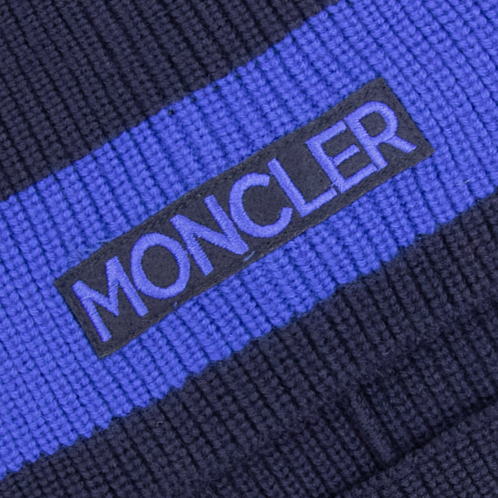 Moncler Eye Slit Embroidered Logo Beanie Navy 778