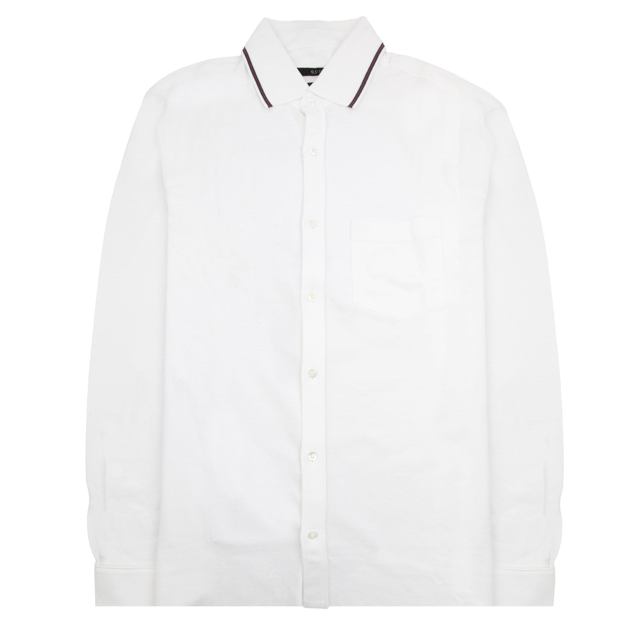 Gucci Web Detail Long Sleeve Cotton Shirt White 9000