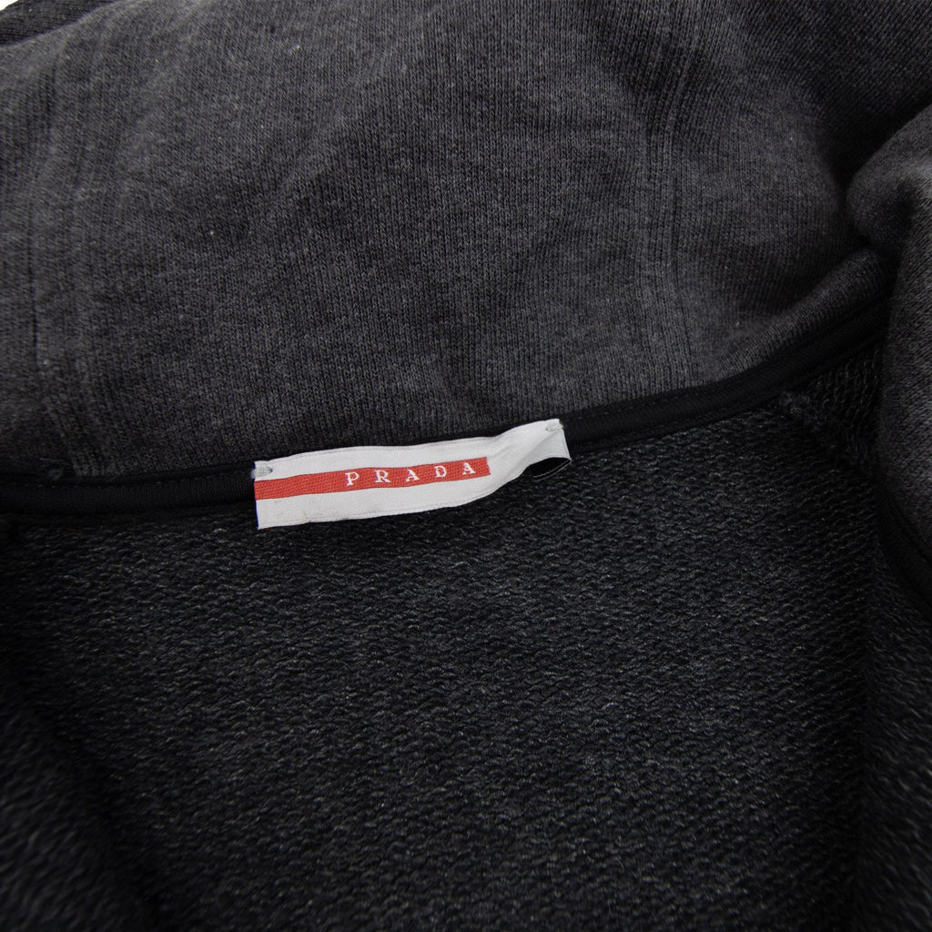 Prada Re Nylon Hood Zip Up Sweatshirt Dark Grey