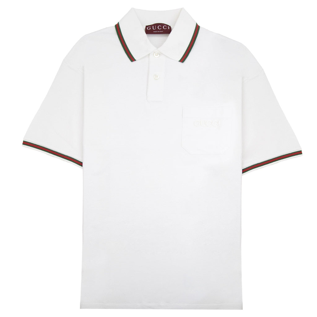 Gucci Embroidered Stretch Cotton Polo Shirt White