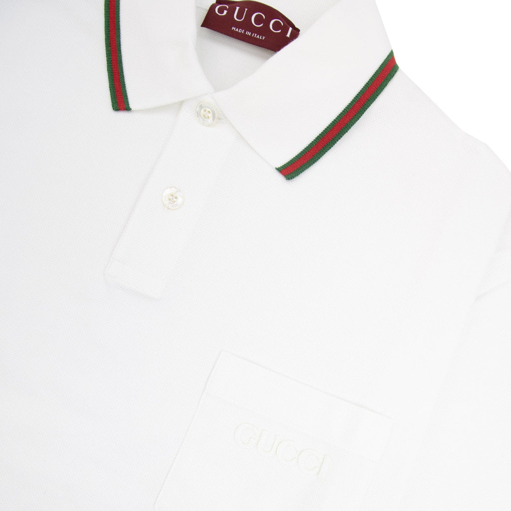 Gucci Embroidered Stretch Cotton Polo Shirt White