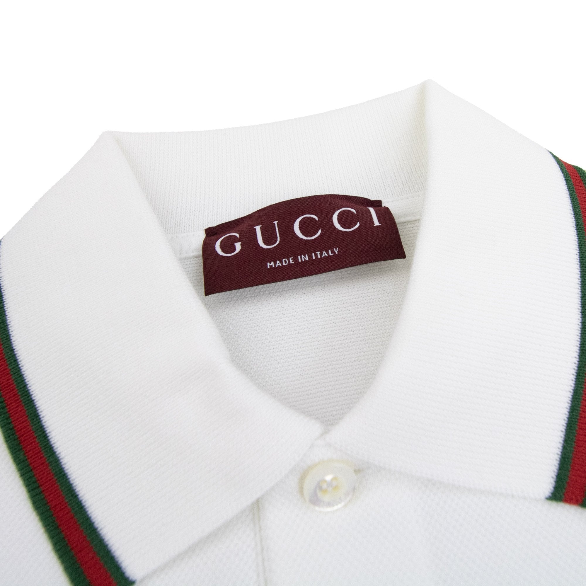 Gucci Embroidered Stretch Cotton Polo Shirt White