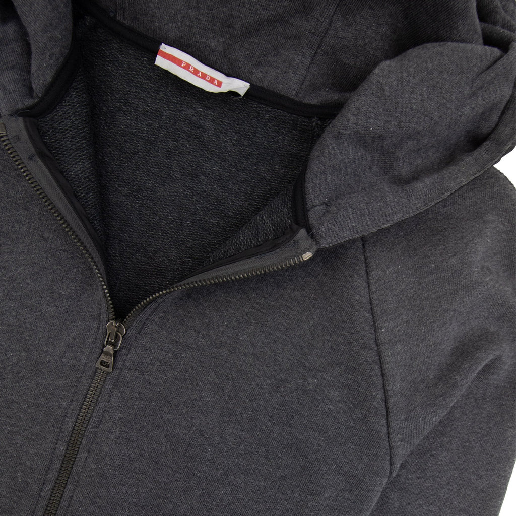 Prada Re Nylon Hood Zip Up Sweatshirt Dark Grey