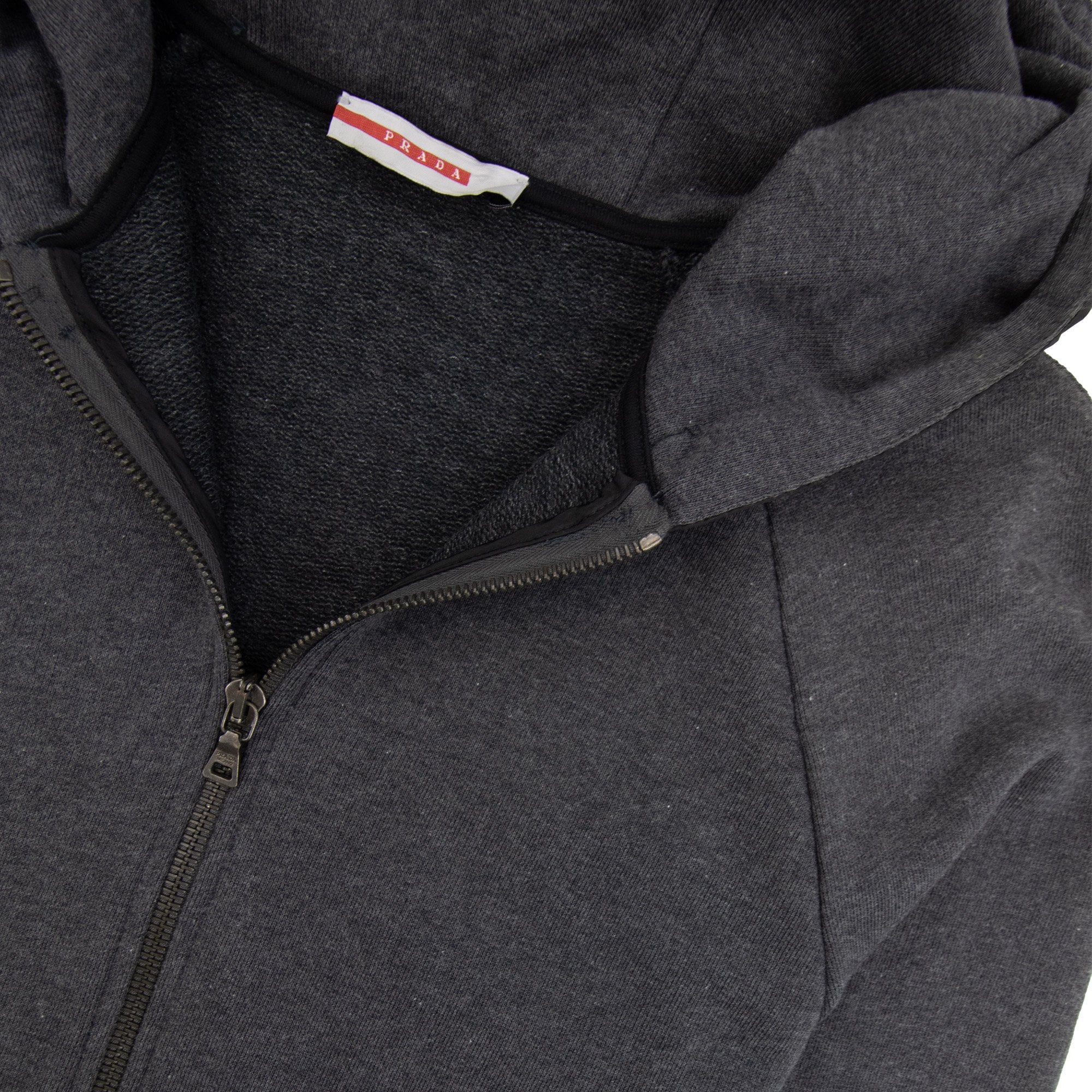 Prada Re Nylon Hood Zip Up Sweatshirt Dark Grey