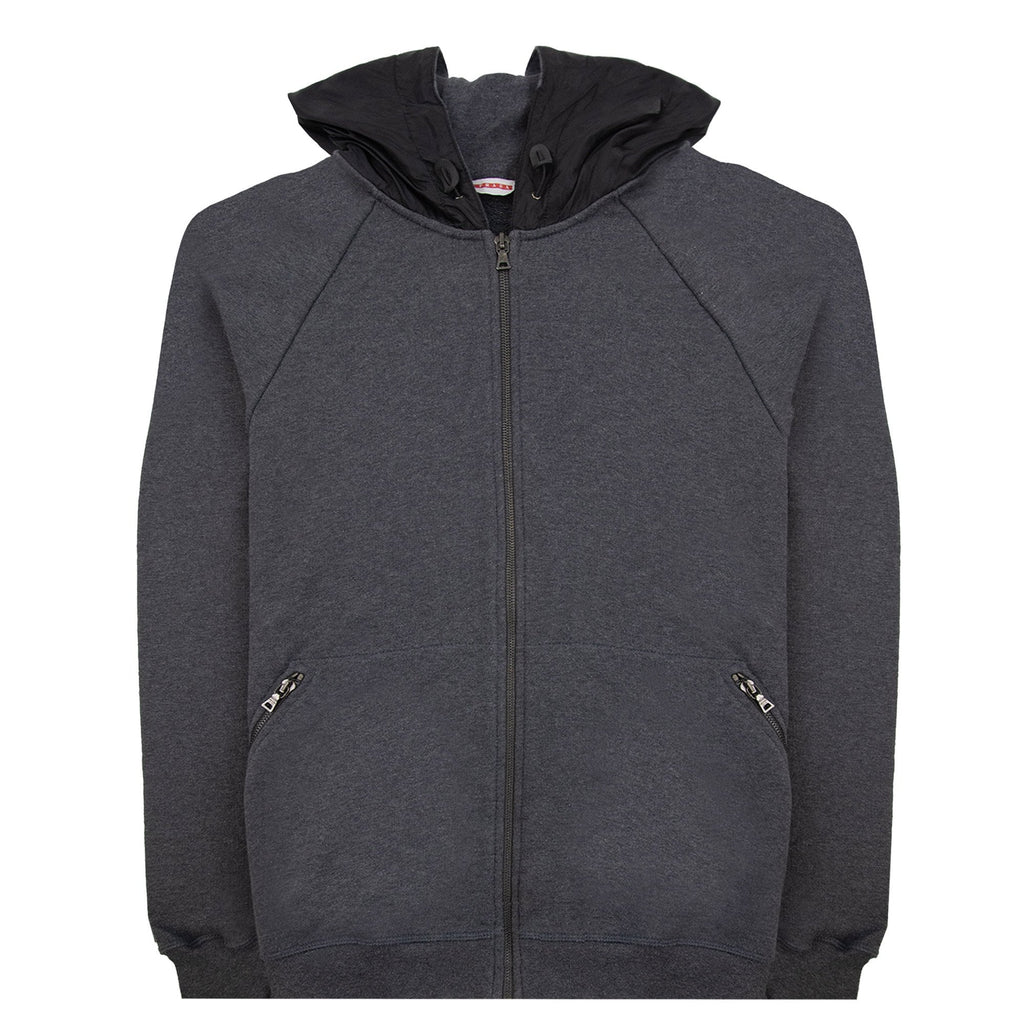 Prada Re Nylon Hood Zip Up Sweatshirt Dark Grey