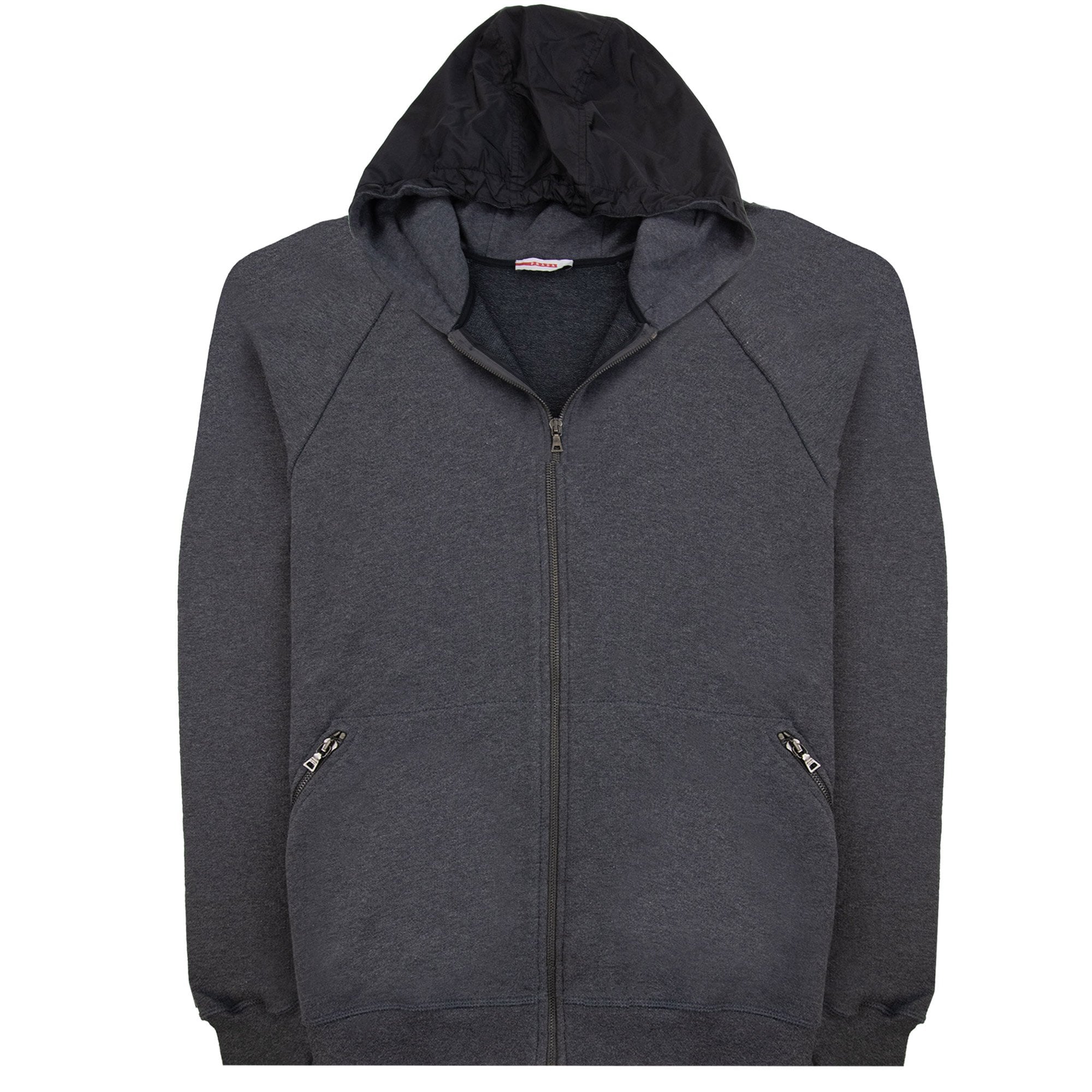 Prada Re Nylon Hood Zip Up Sweatshirt Dark Grey