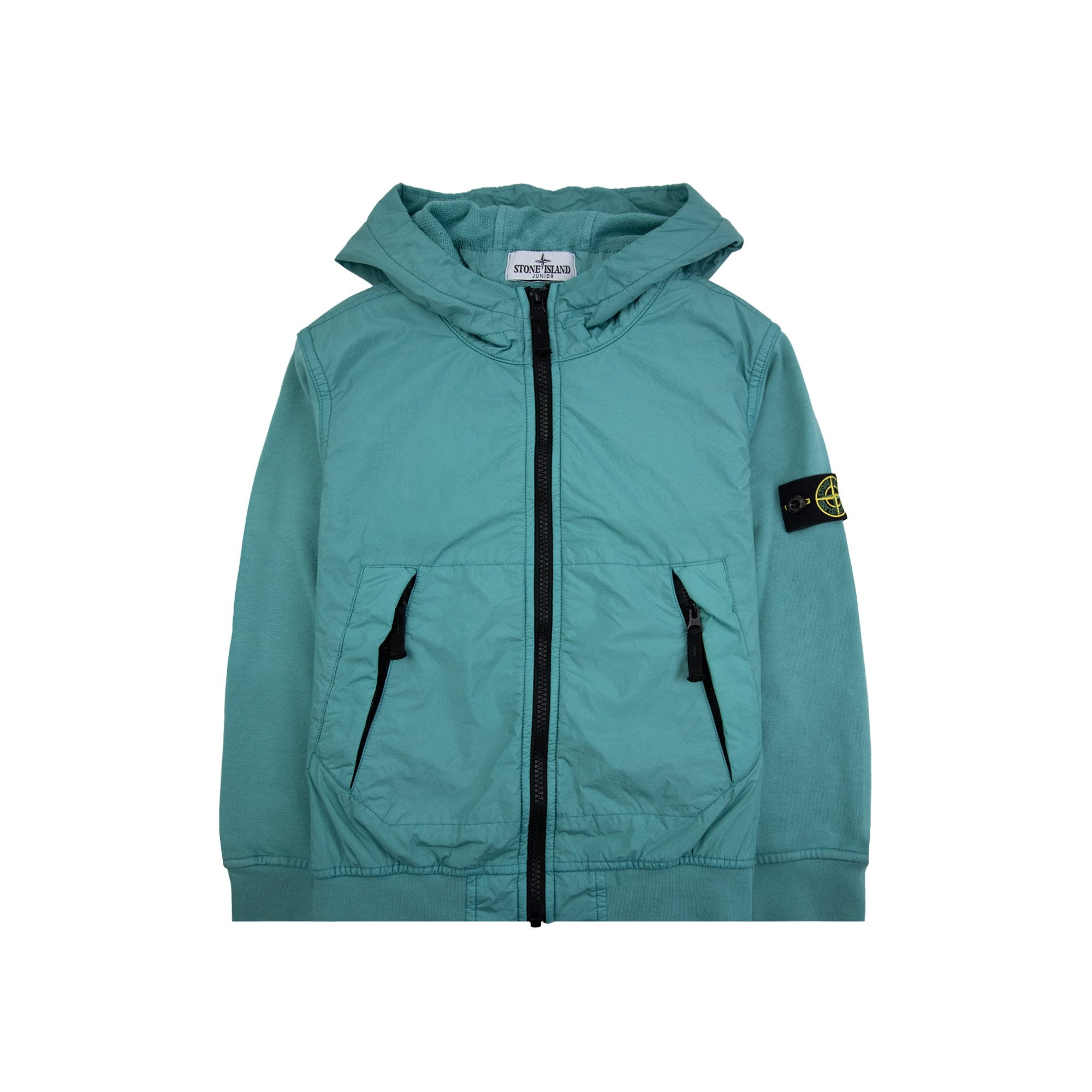 Stone Island Junior 4100010 Crinkle Reps Nylon Fleece Jacket Turquoise V0042