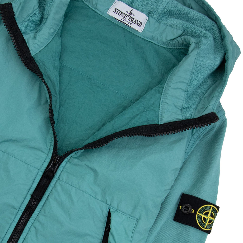 Stone Island Junior 4100010 Crinkle Reps Nylon Fleece Jacket Turquoise V0042