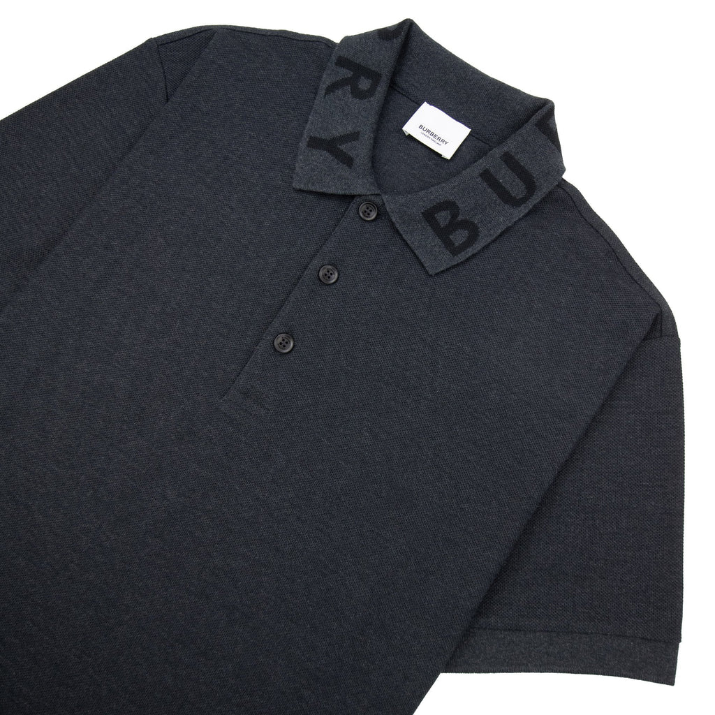 Burberry Ryland Block Collar Writing Polo Dark Grey