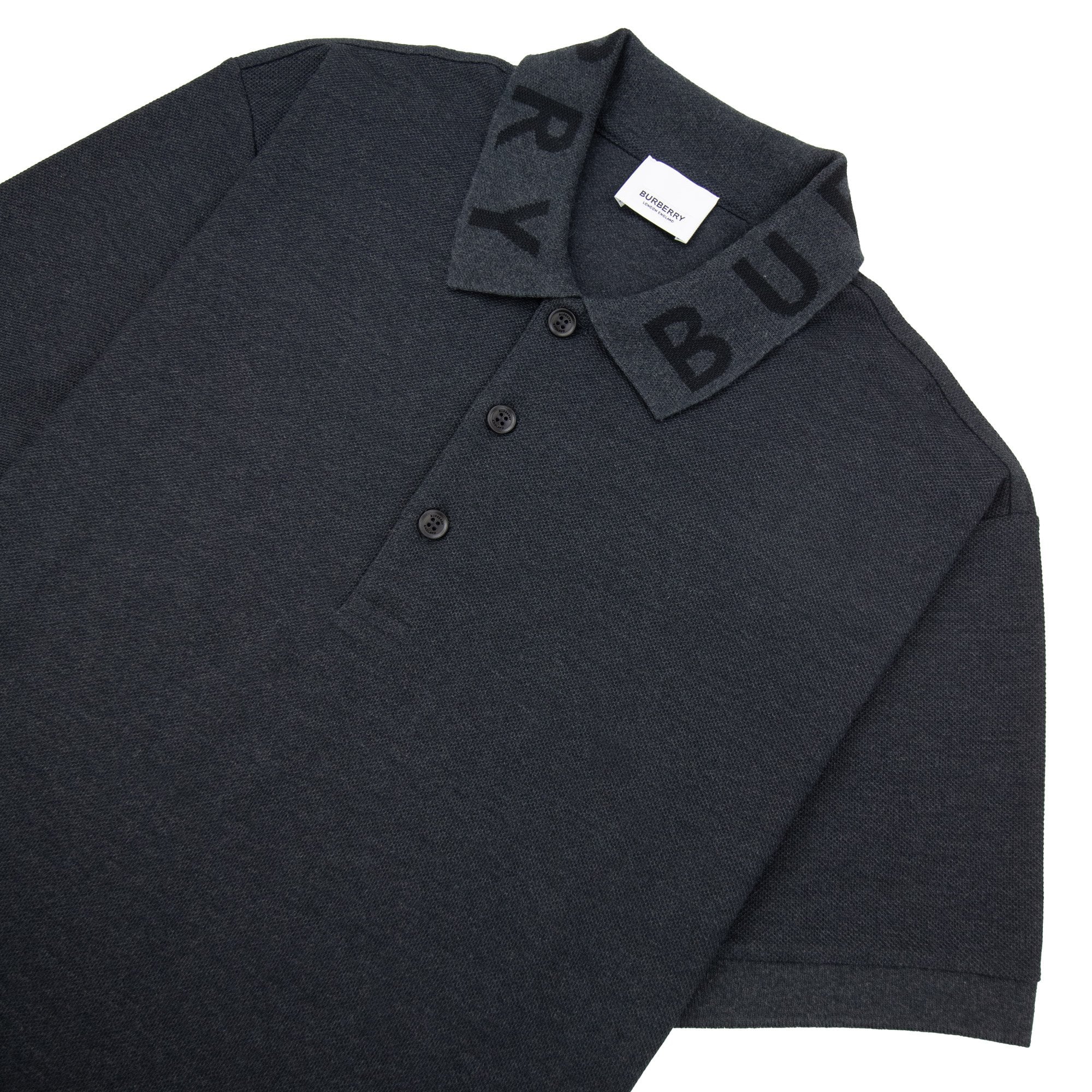 Burberry Ryland Block Collar Writing Polo Dark Grey