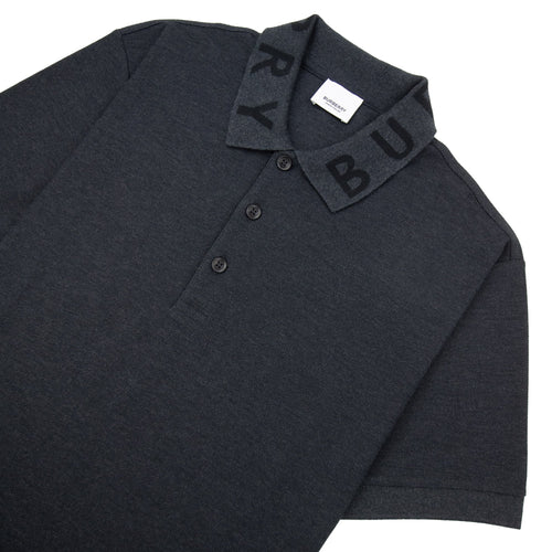 Burberry Ryland Block Collar Writing Polo Dark Grey