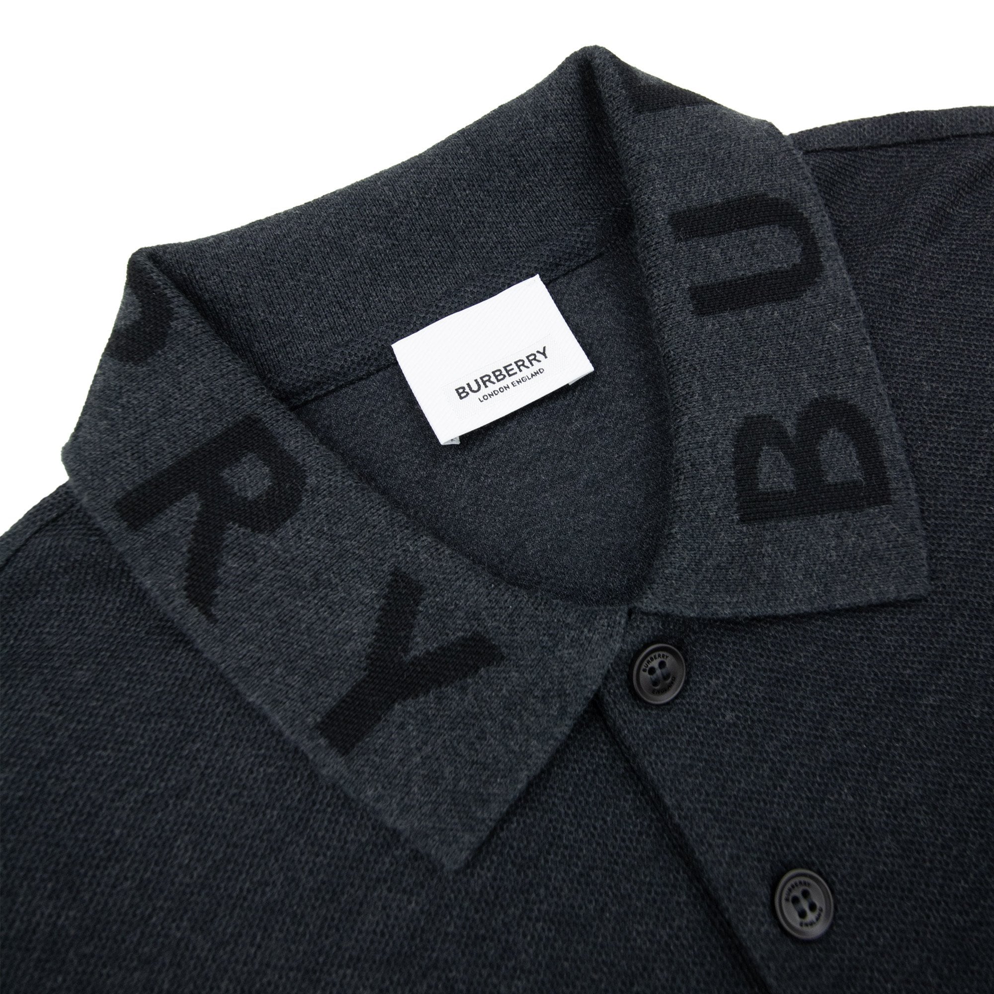 Burberry Ryland Block Collar Writing Polo Dark Grey