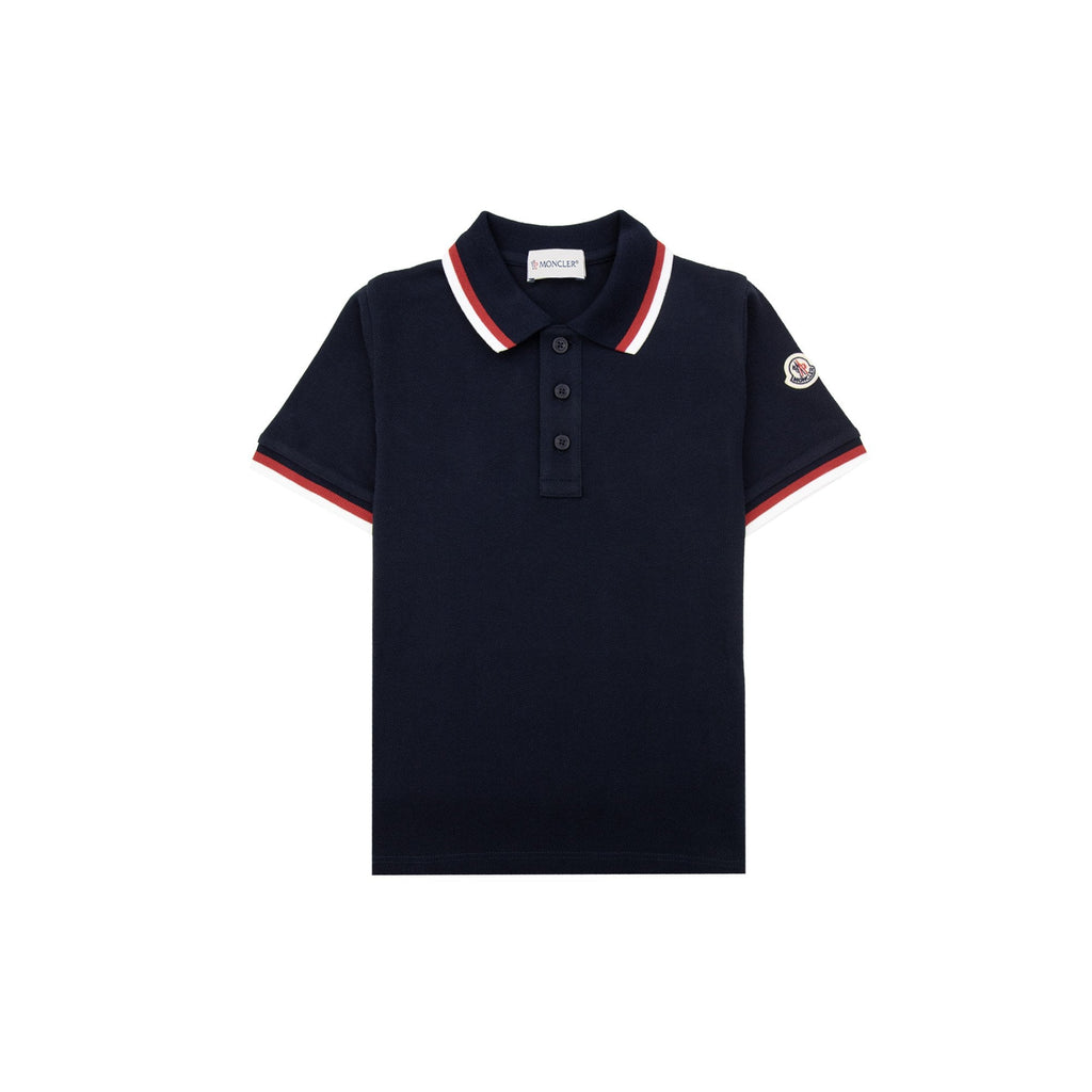 Moncler Junior Tricolor Trimmed Cotton Polo Navy 778