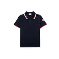 Moncler Junior Tricolor Trimmed Cotton Polo Navy 778
