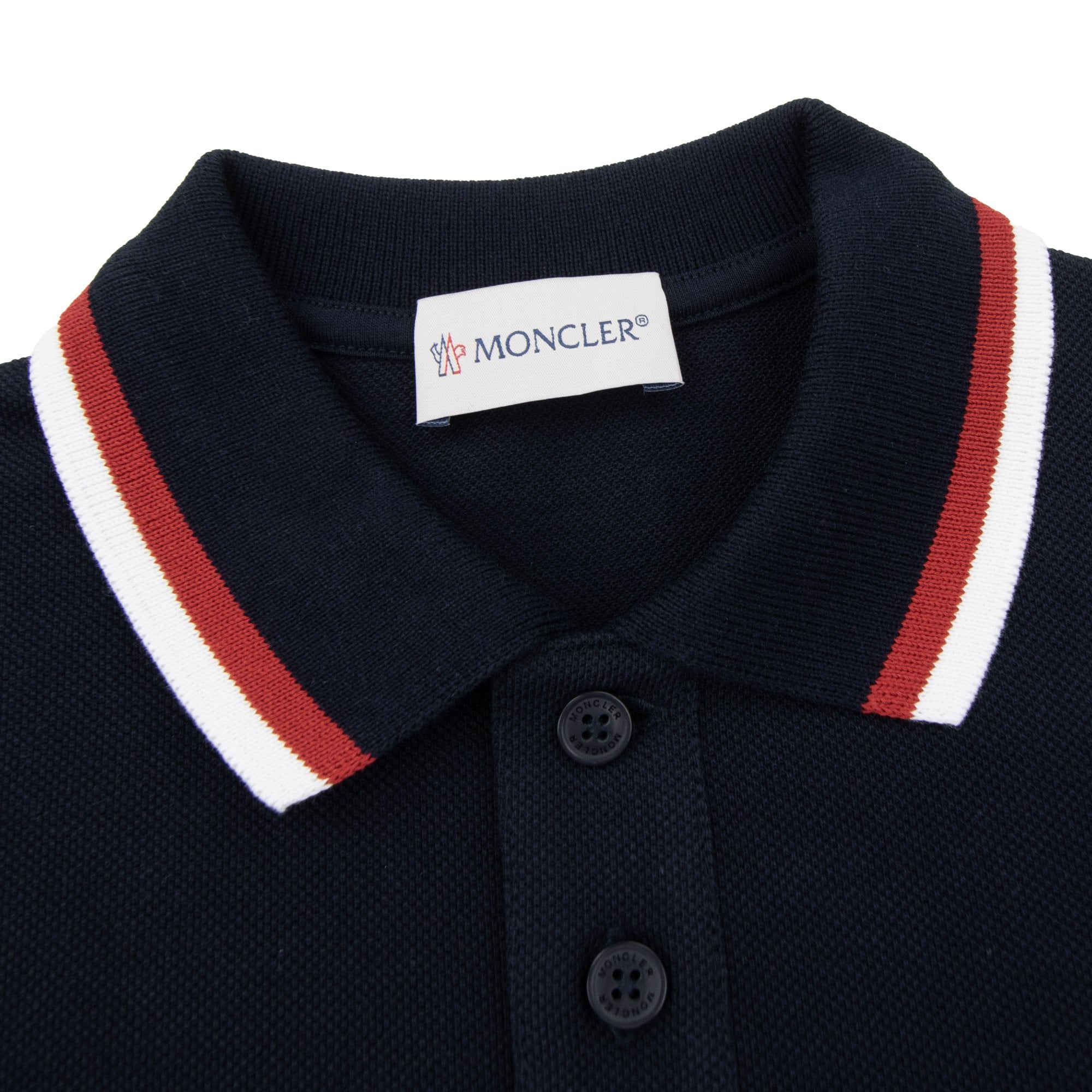 Moncler Junior Tricolor Trimmed Cotton Polo Navy 778