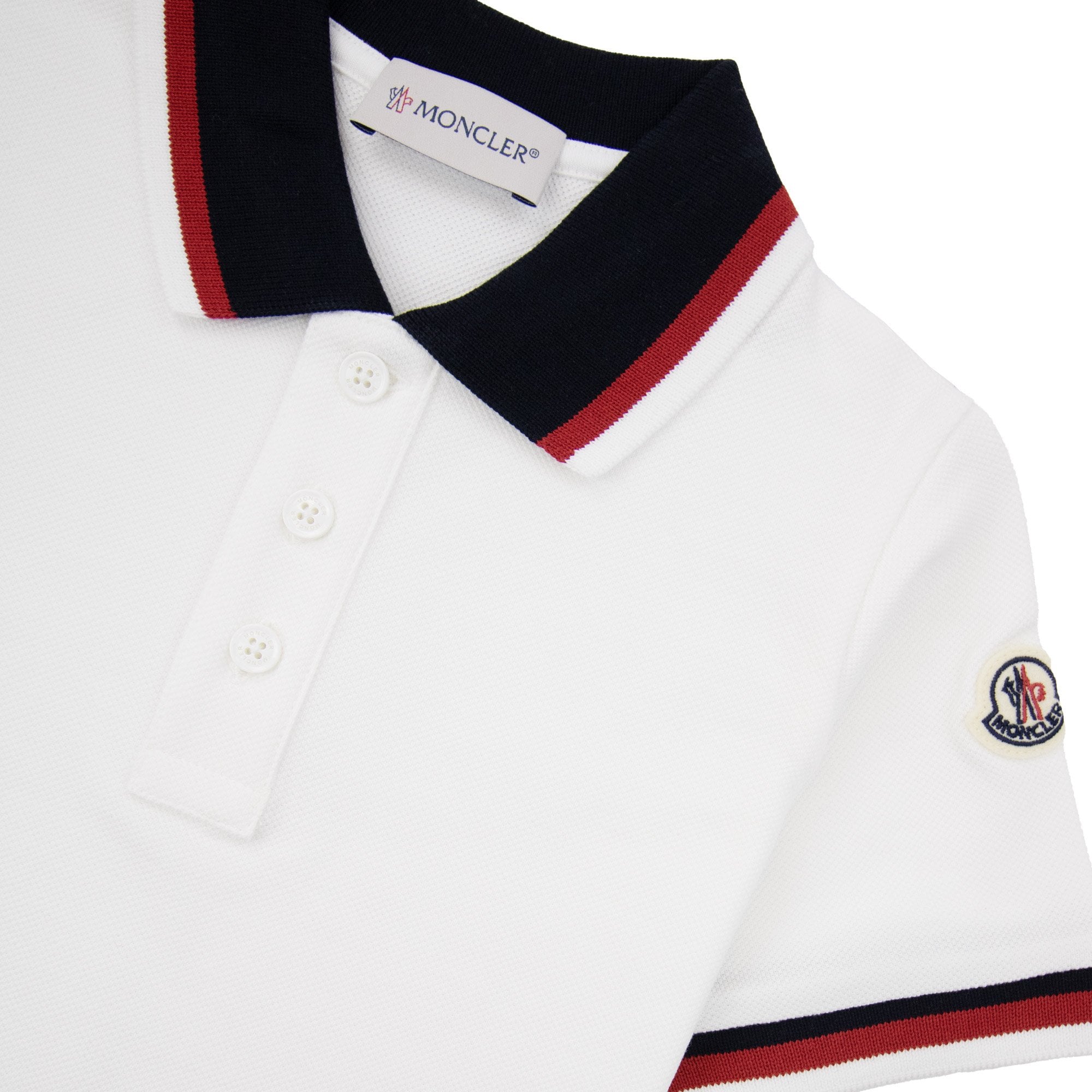 Moncler Junior Tricolor Trimmed Cotton Polo White 034